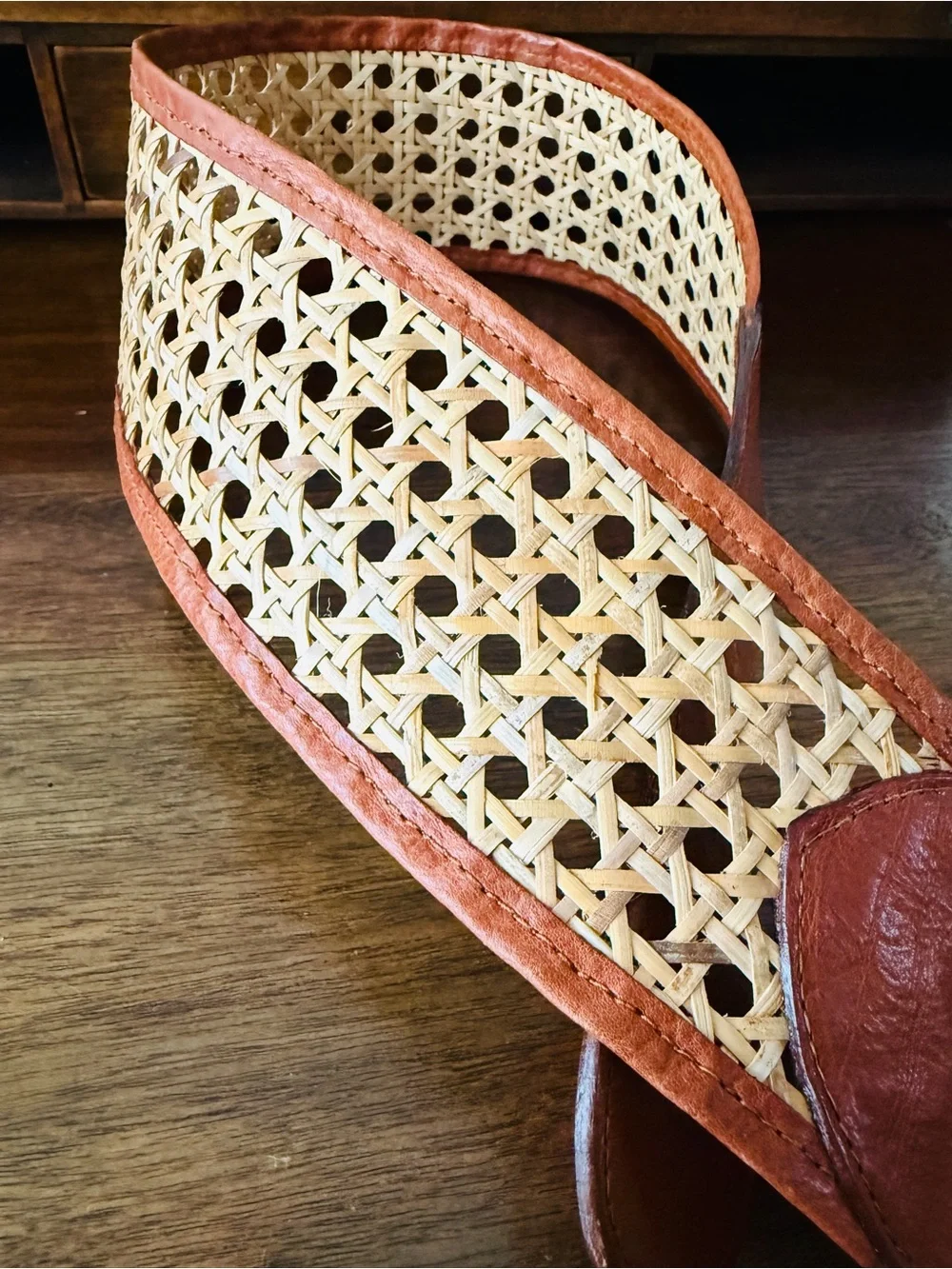 Vintage 80s LE COURIER Italy Woven Rattan/Cane and Leather Corset Boho Belt S/M